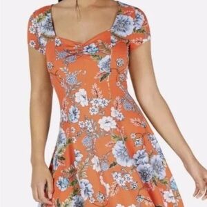 BeBop Orange and Blue Floral Midi Dress